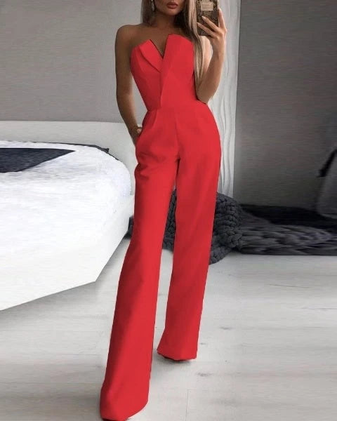 Red Sleeveless Jumpsuit
