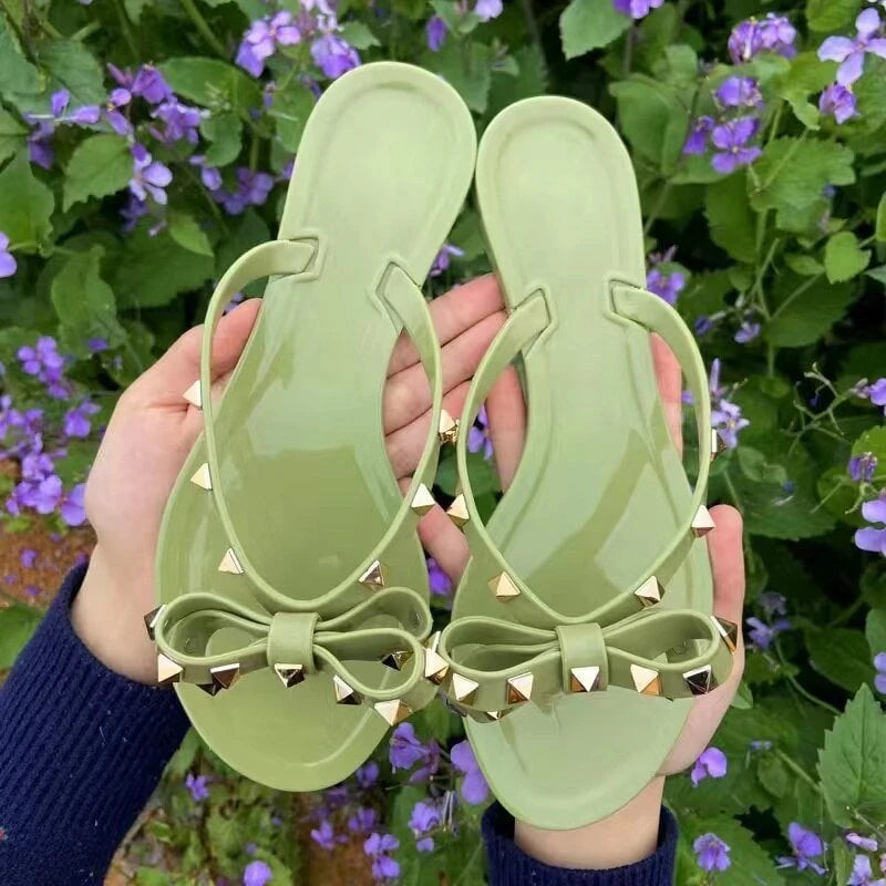 Stud Bow Knot Flip-Flops Sandals