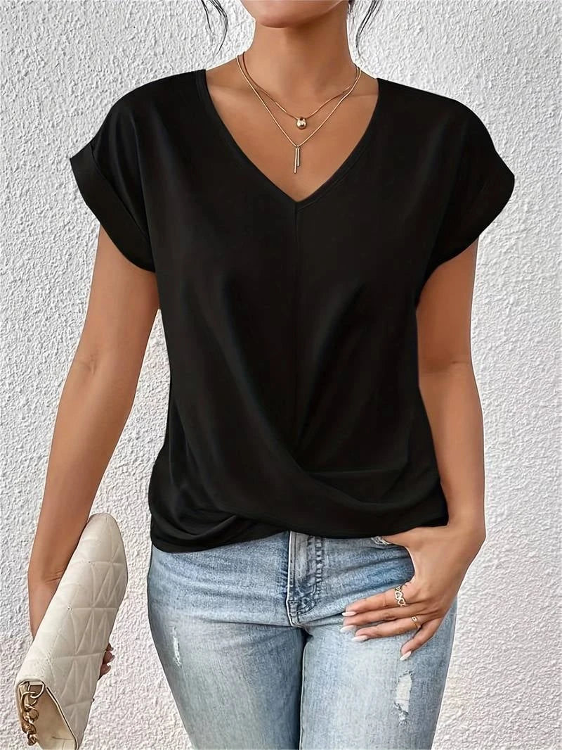 Short Sleeve V-neck Shirt - Lightweight and Stylish Basic for Women