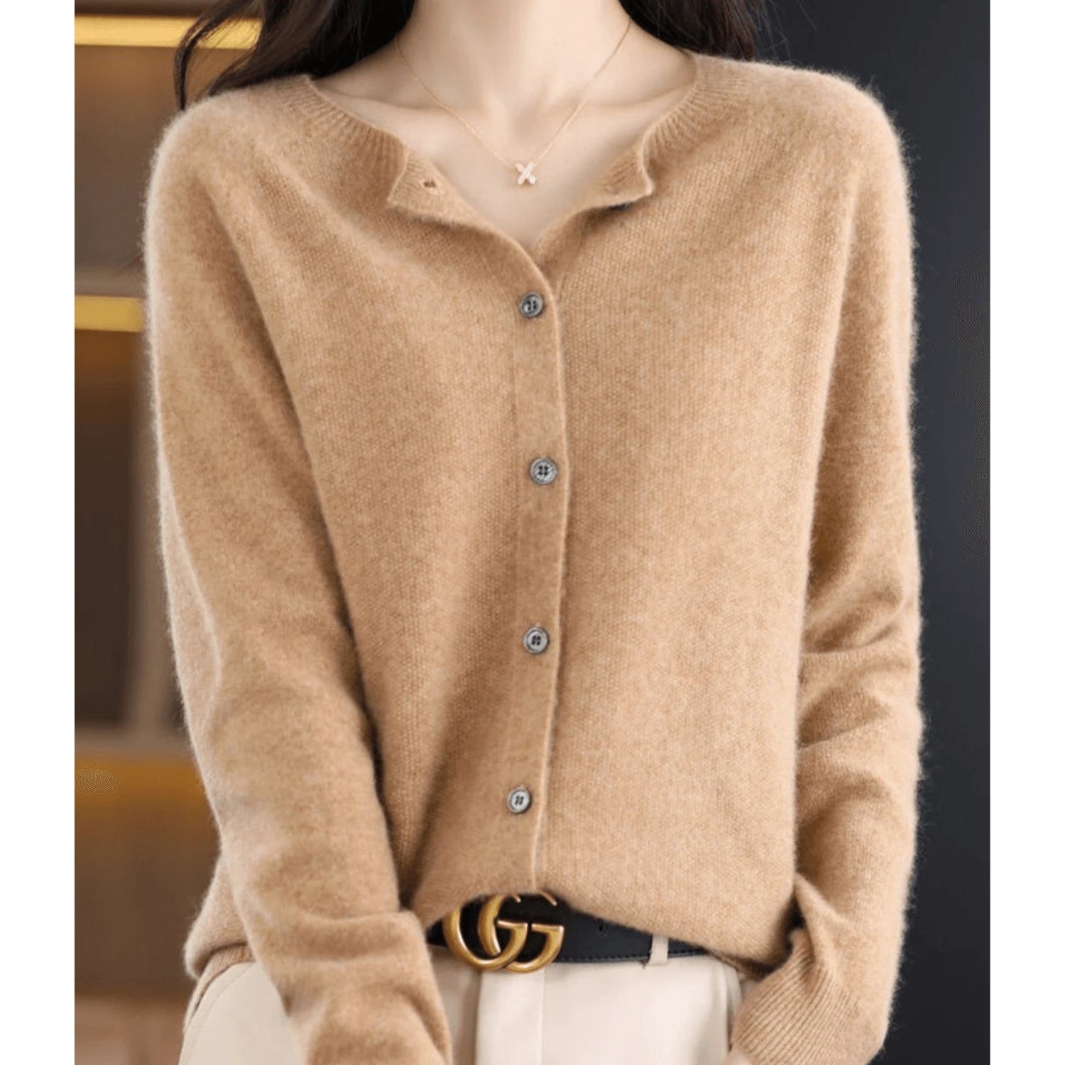 Women's Cardigan With O-neck Made of 100% Pure Merino Wool, Cashmere Sweater