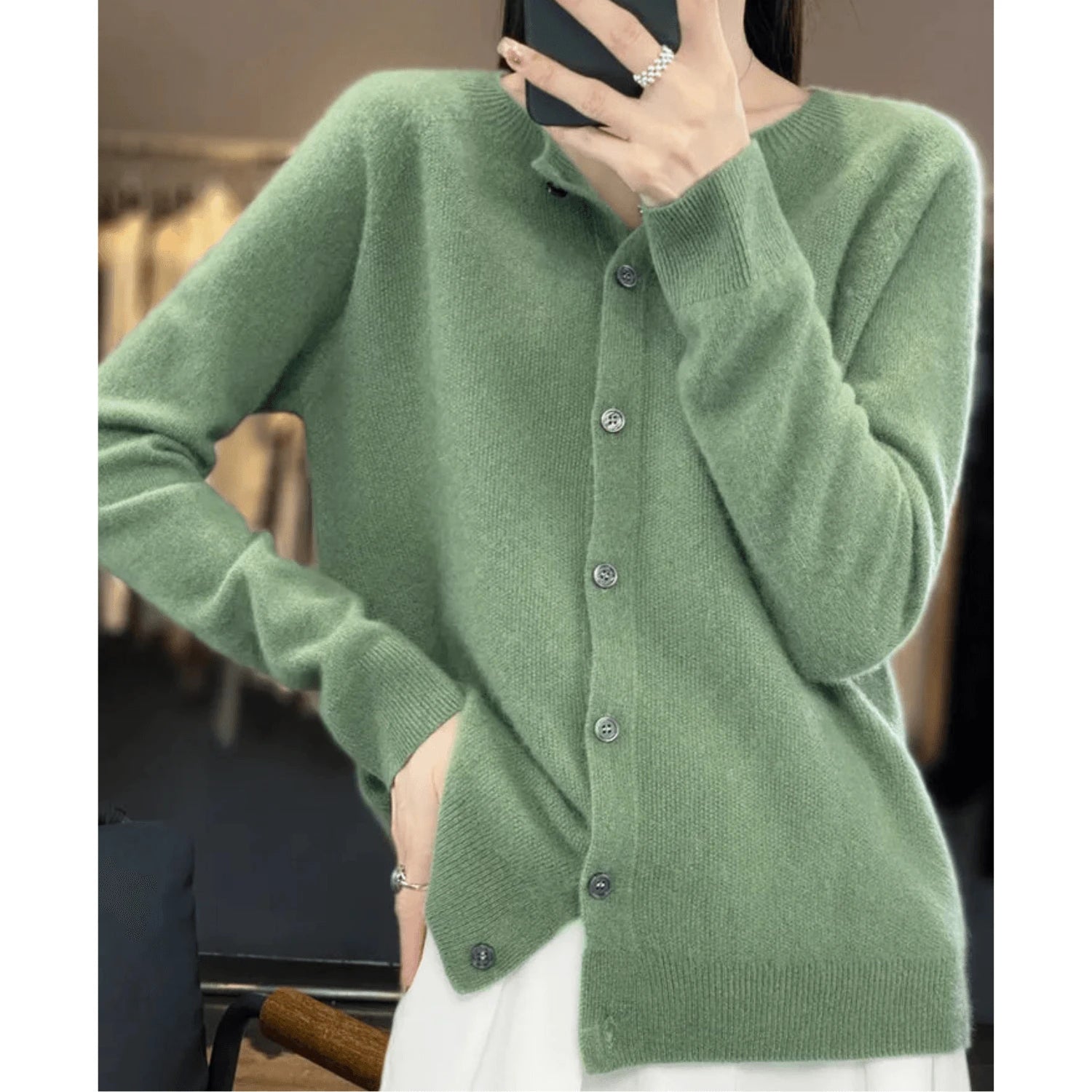 Women's Cardigan With O-neck Made of 100% Pure Merino Wool, Cashmere Sweater