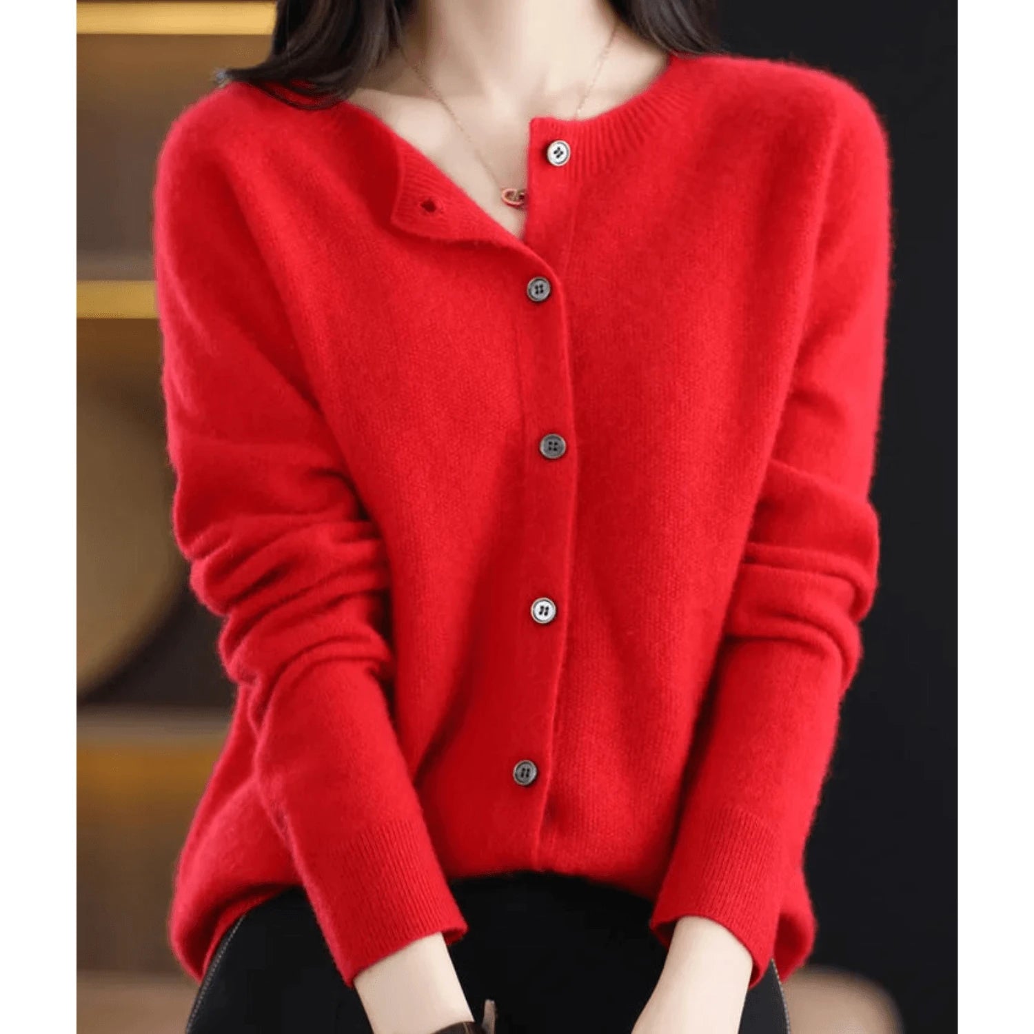 Women's Cardigan With O-neck Made of 100% Pure Merino Wool, Cashmere Sweater
