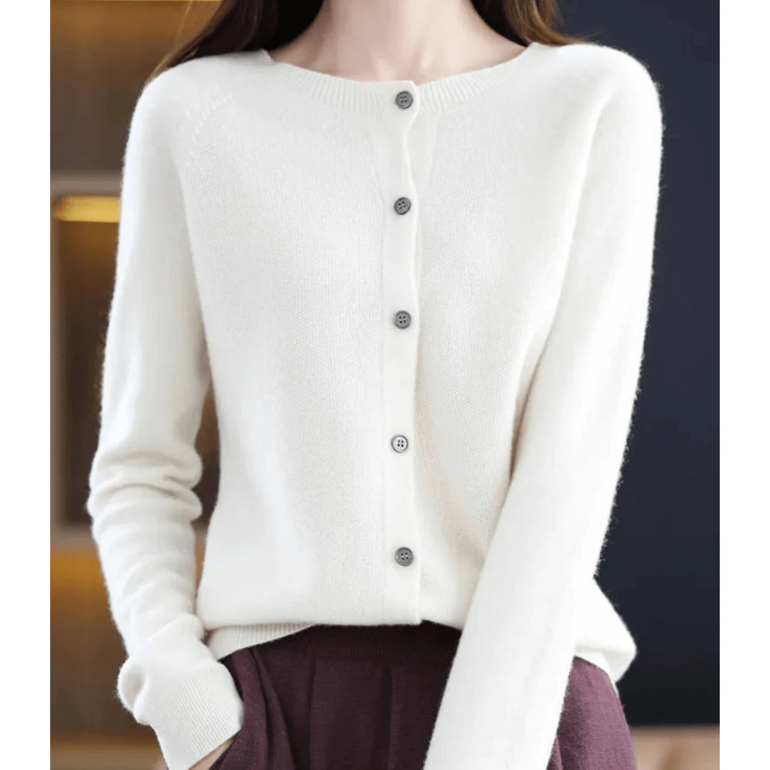 Women's Cardigan With O-neck Made of 100% Pure Merino Wool, Cashmere Sweater