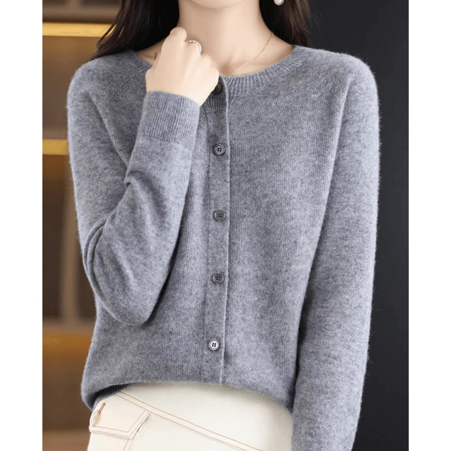 Women's Cardigan With O-neck Made of 100% Pure Merino Wool, Cashmere Sweater