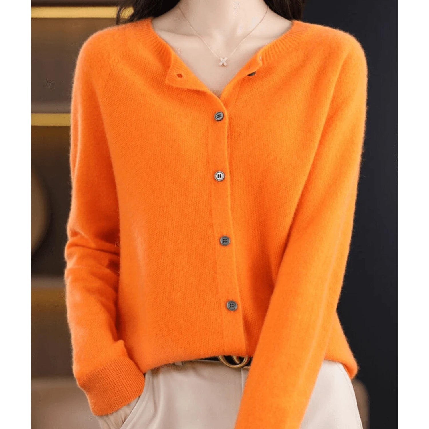 Women's Cardigan With O-neck Made of 100% Pure Merino Wool, Cashmere Sweater