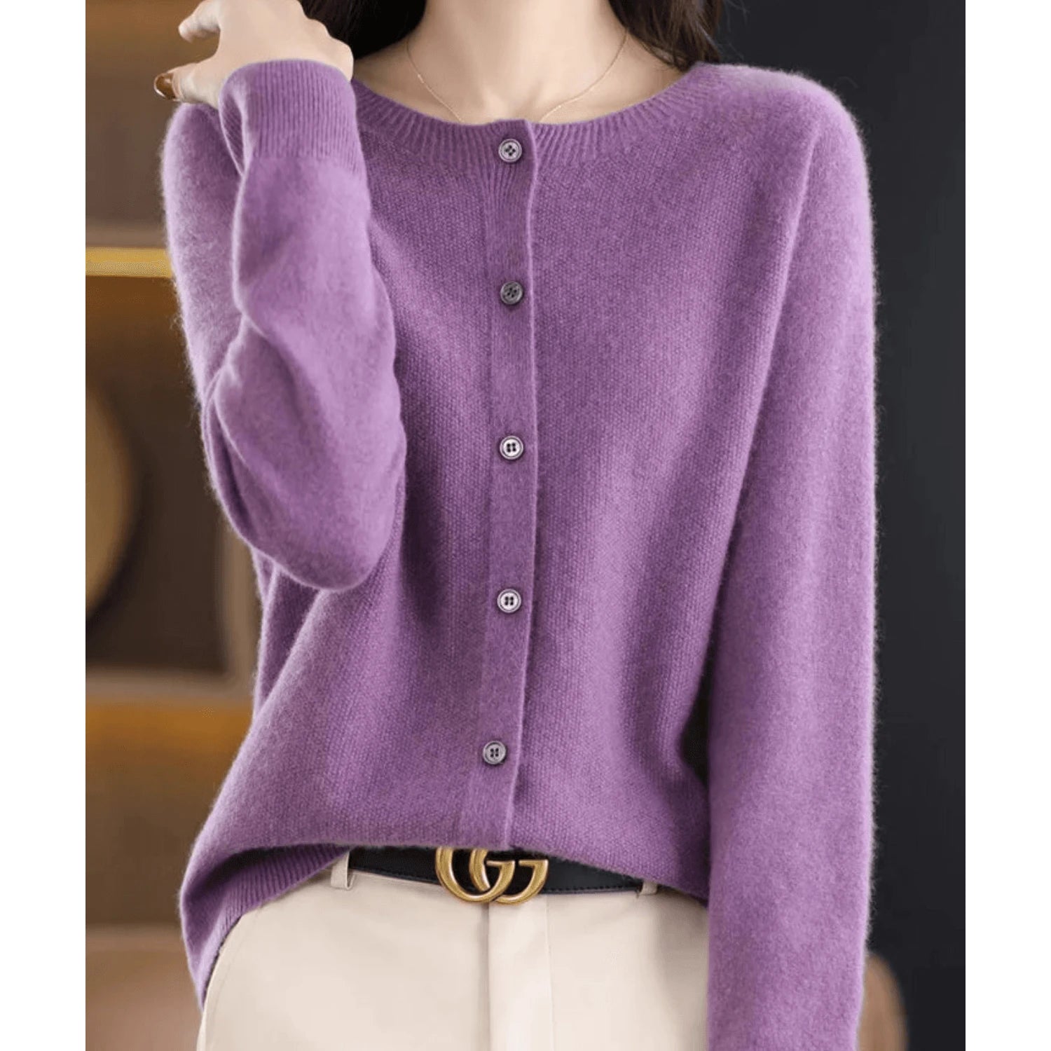 Women's Cardigan With O-neck Made of 100% Pure Merino Wool, Cashmere Sweater