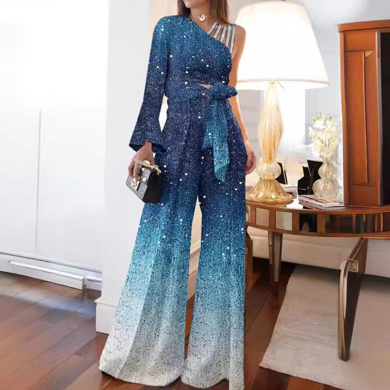 Off-shoulder Wide Leg Pants Set