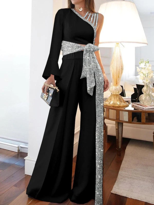 Off-shoulder Wide Leg Pants Set