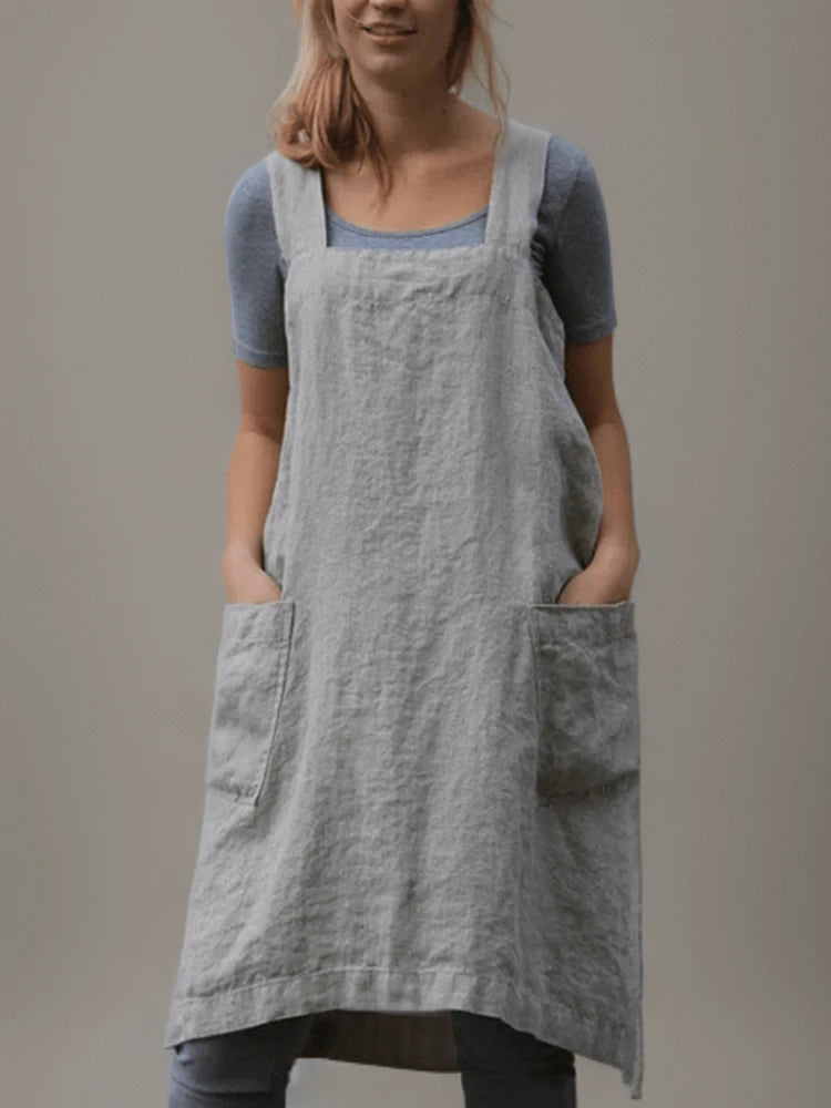 Cotton-linen Apron Dress With Pockets