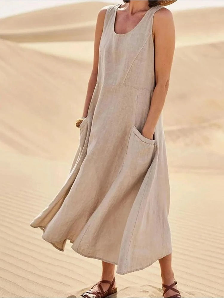 Loose Fit Sleeveless Flowing Dress Summer Dress