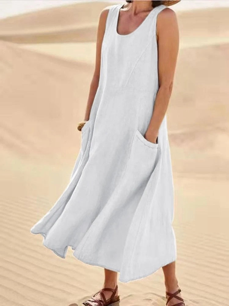 Loose Fit Sleeveless Flowing Dress Summer Dress
