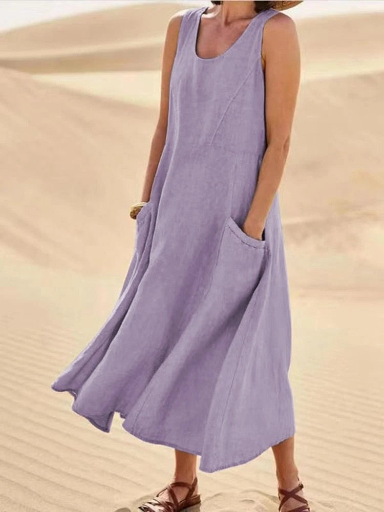 Loose Fit Sleeveless Flowing Dress Summer Dress