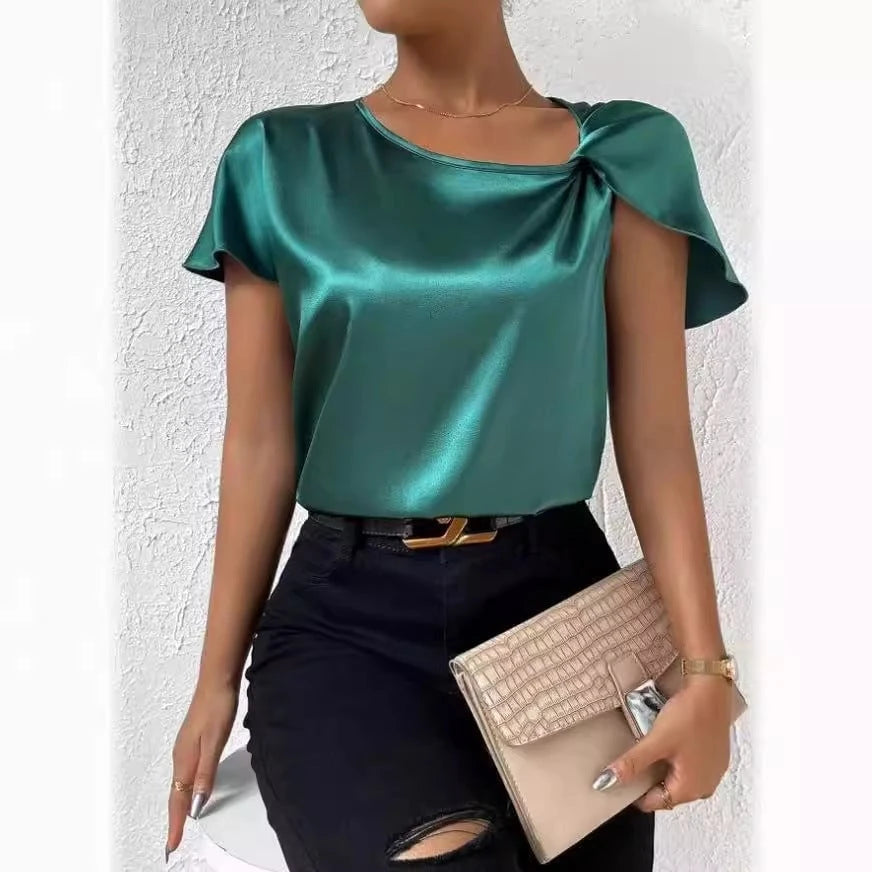 Satin Twist Solid Loose Versatile Top