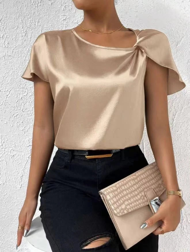Satin Twist Solid Loose Versatile Top