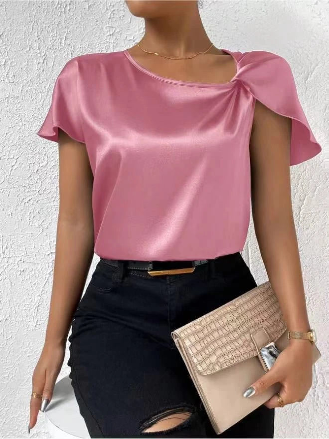 Satin Twist Solid Loose Versatile Top