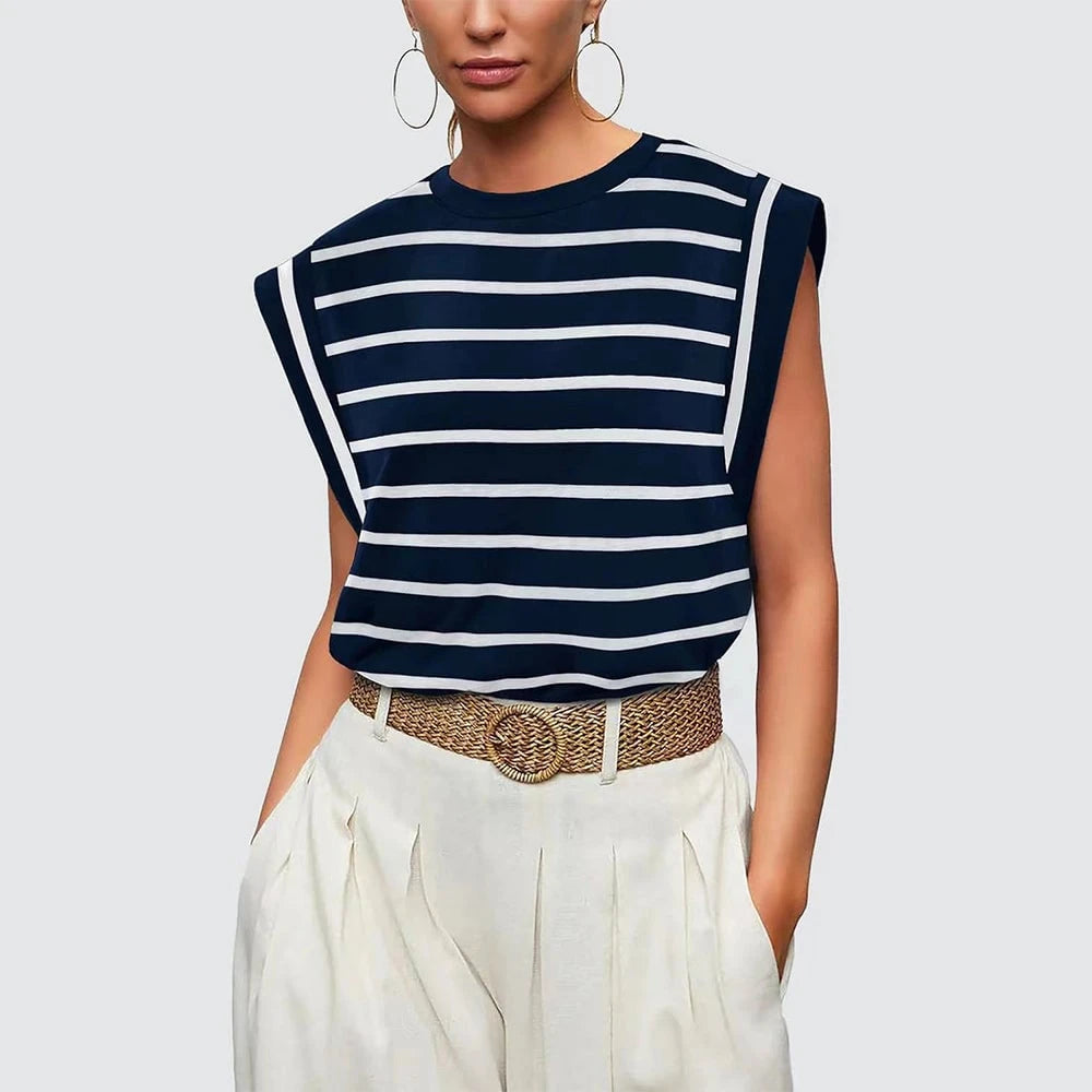 Women Spring and Summer Round Neck Sleeveless T-shirt