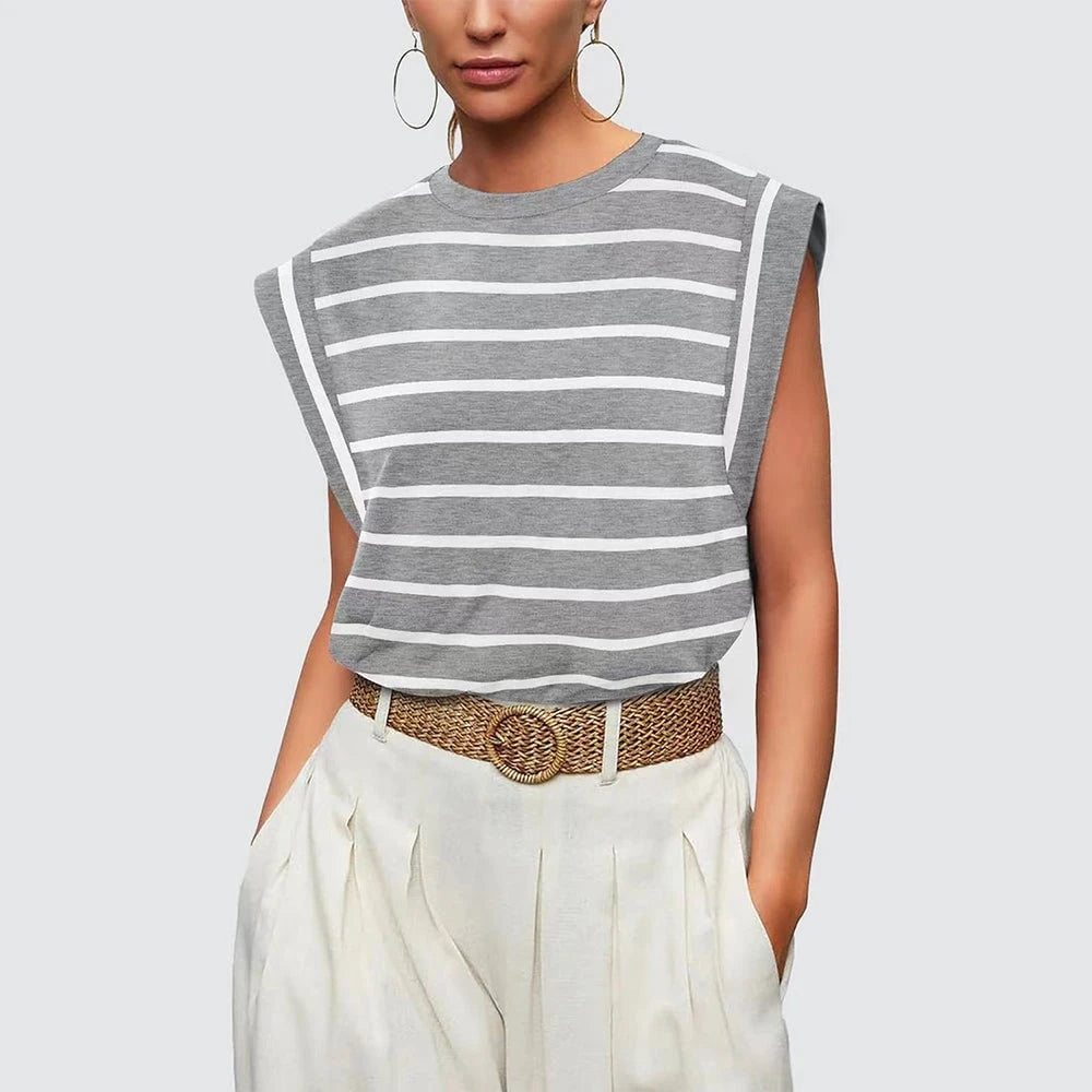 Women Spring and Summer Round Neck Sleeveless T-shirt