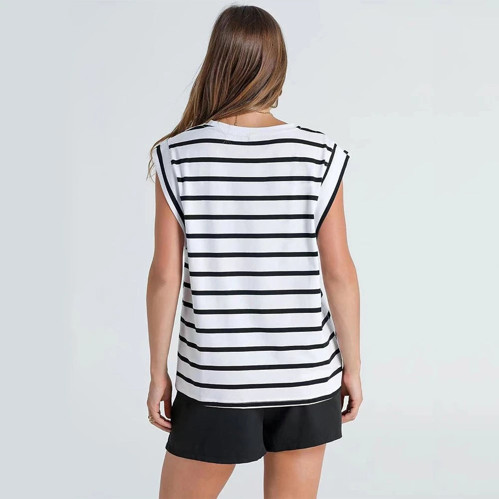 Women Spring and Summer Round Neck Sleeveless T-shirt