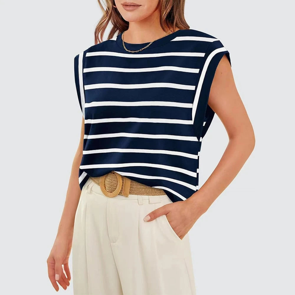 Women Spring and Summer Round Neck Sleeveless T-shirt
