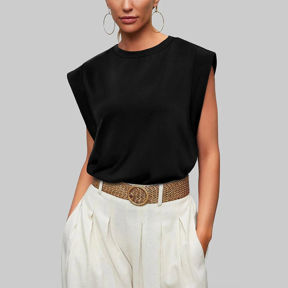 Women Spring and Summer Round Neck Sleeveless T-shirt