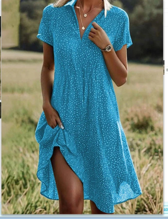 Short-sleeved Green Mini Dress With Dots