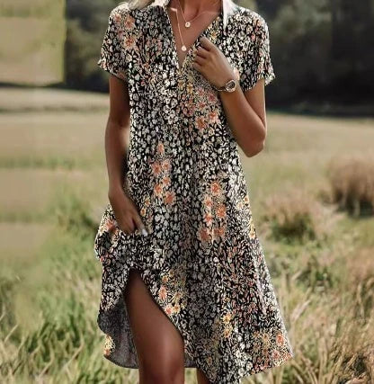 Short-sleeved Green Mini Dress With Dots