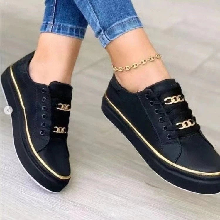 Women's Sneakers With Fashionable Satin Upper Material and Elegant Gold Accents W&w