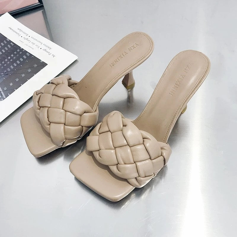 Women High-front Slippers With Braided Upper Material and Elegant Heel W&w
