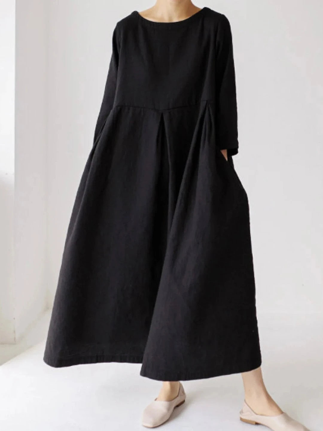 Loose Linen Dress With Side Pockets