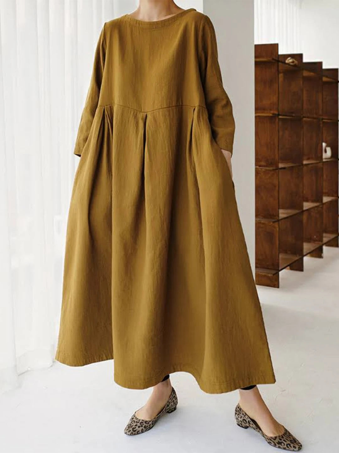 Loose Linen Dress With Side Pockets