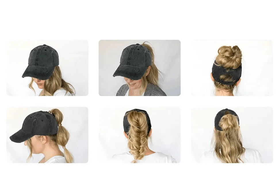Ponytail Baseball Cap With Breathable Comfort and Uv Protection
