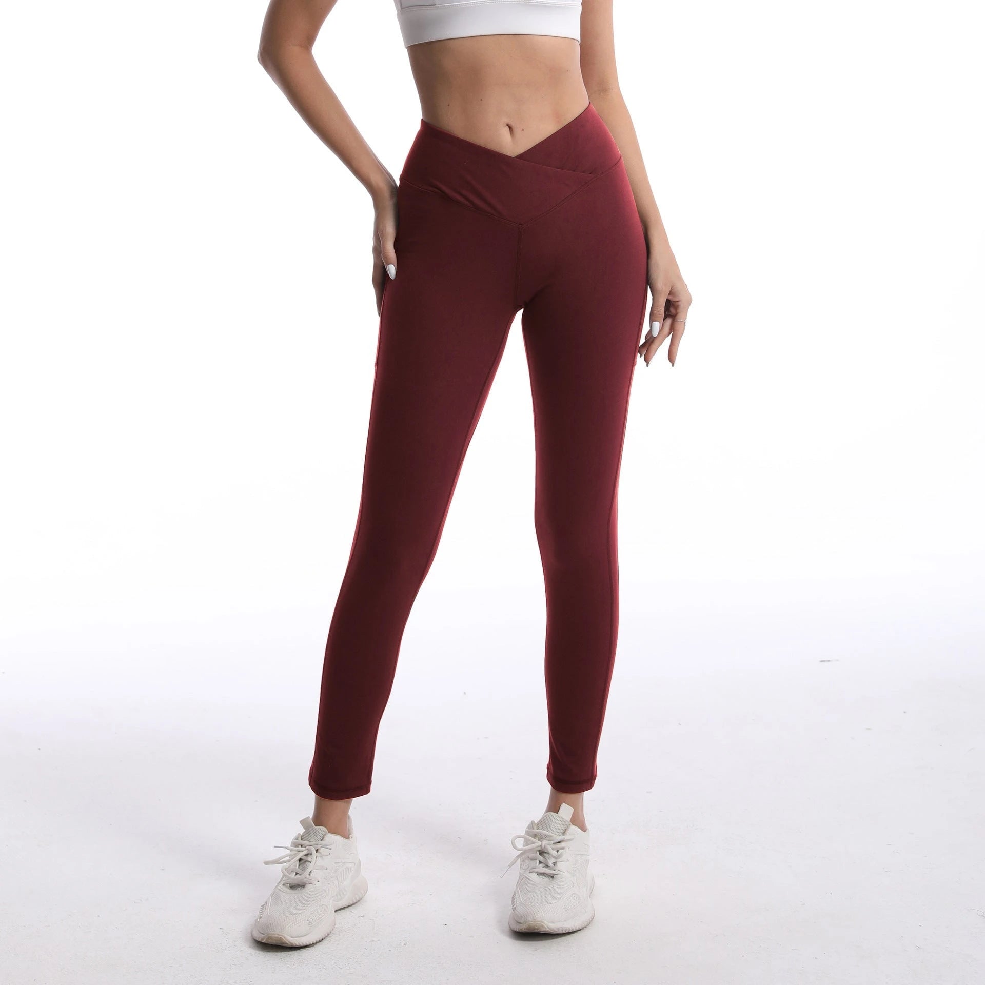 Women's High-Waisted Leggings with Cross-Over Waistband and Elastic Material