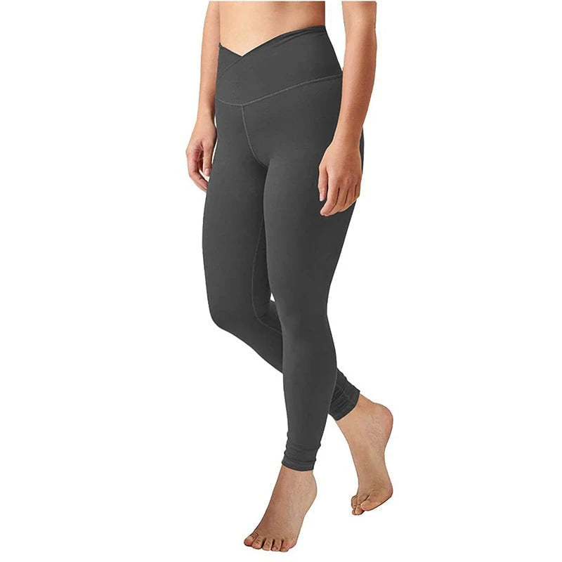 Women's High-Waisted Yoga Leggings with Cross-Over Waist