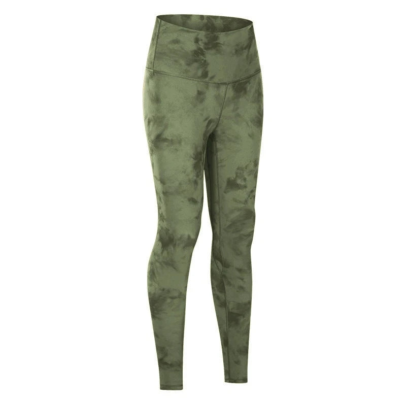 Women's sports leggings with high waistband and stylish batik design