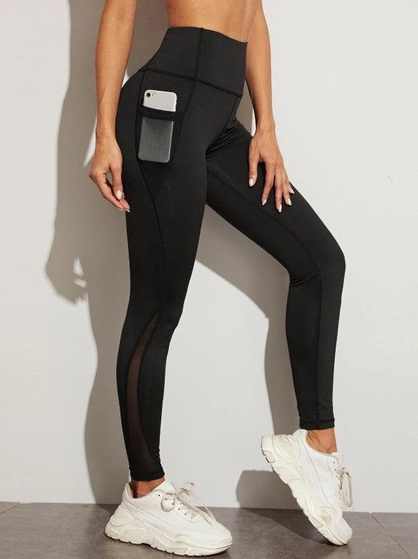 Ladies High Cut Sports Leggings with Side Pocket