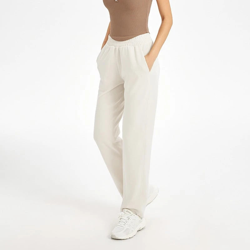Women's High-Waisted Casual Pants with Elastic Waistband and Side Pockets
