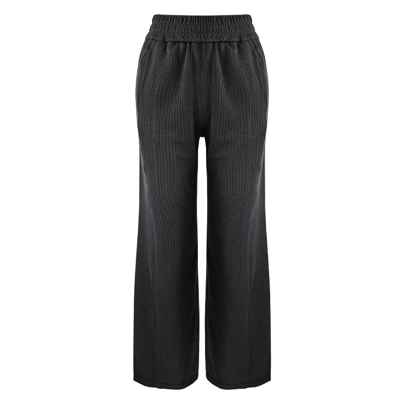 Ladies elegant leisure pants with elastic waistband and fine ribbed structure