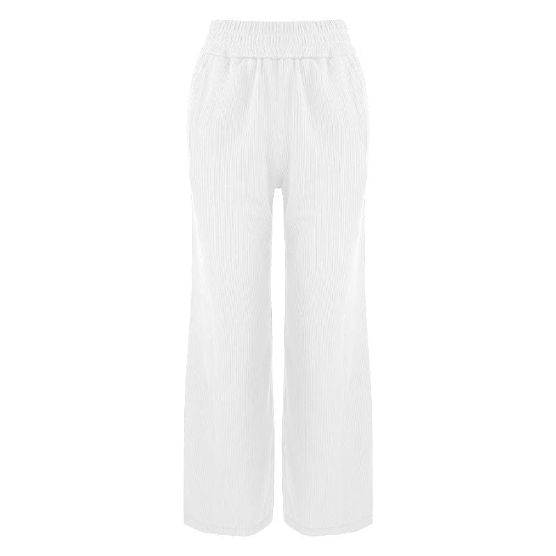Ladies elegant leisure pants with elastic waistband and fine ribbed structure
