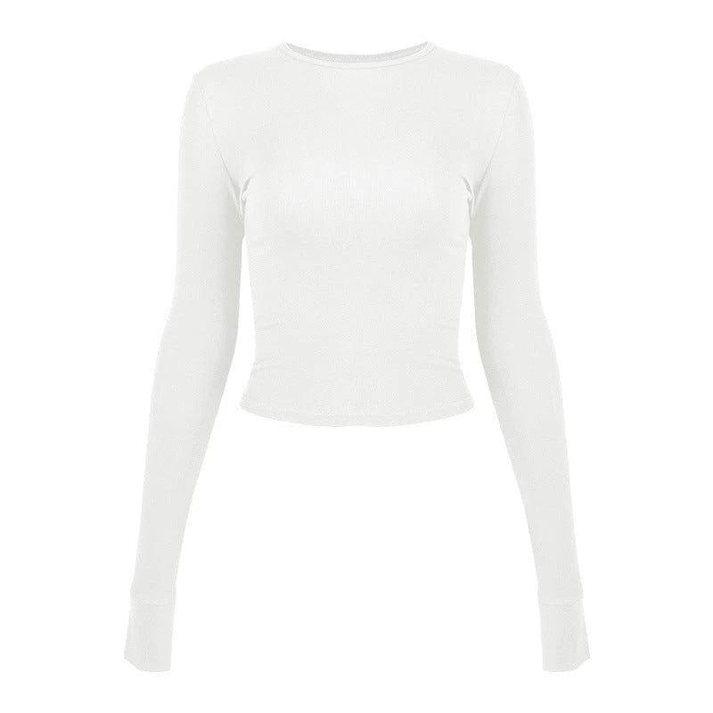 Women's fitted long sleeve crop top made of high-quality stretch material with round neckline