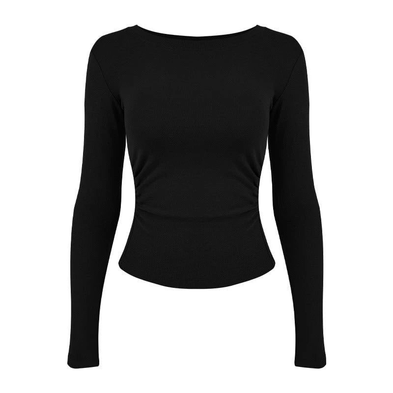 Women's fitted long sleeve shirt with gathering and seamless cut