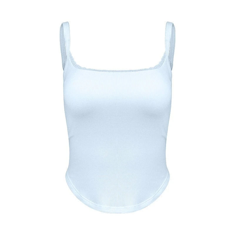Women's fitted ribbed top with adjustable straps and elastic hem