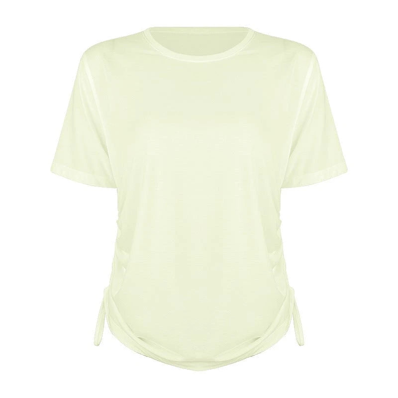 Women's leisure shirt with side tie and moisture-regulating material
