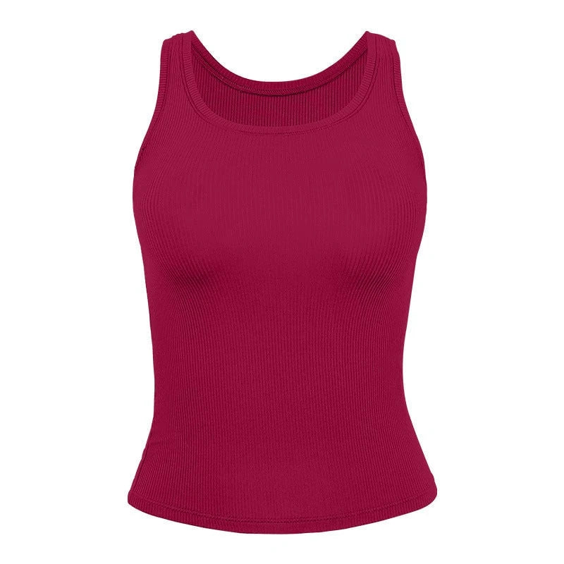 Women's form-fitting ribbed top with breathable mesh structure