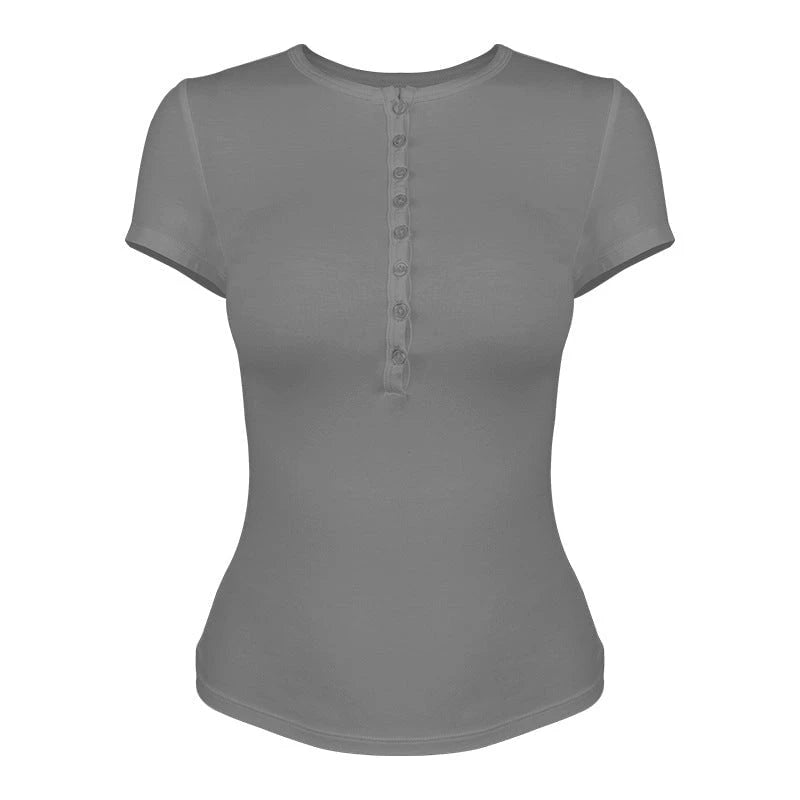 Ladies Short-Sleeve Functional Shirt with Refined Button Placket and Elastic Cut