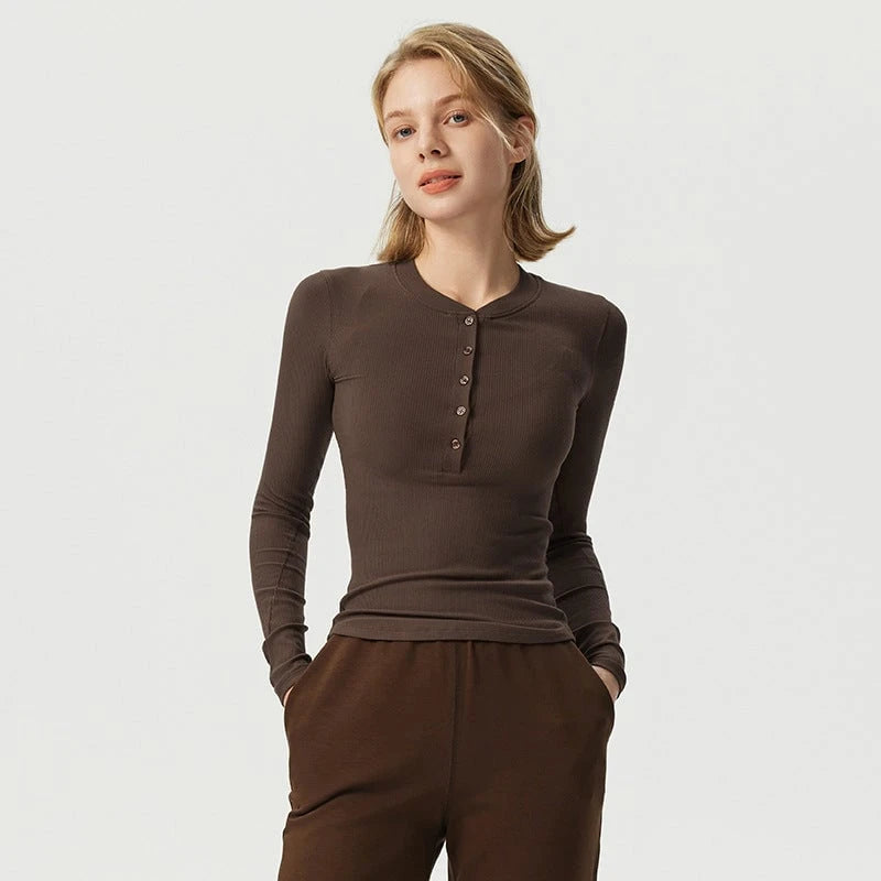 Women's long sleeve shirt with button placket from