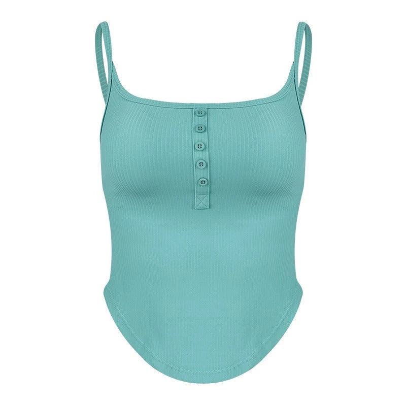 Women’s fashionable sleeveless ribbed top with continuous button placket