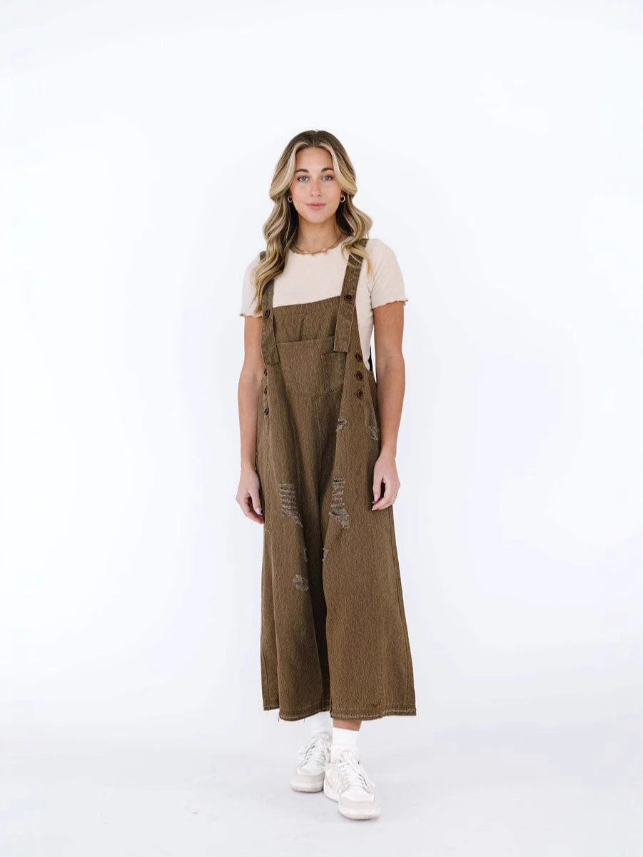 Women's Casual Denim Overalls with Fashionable Ripped Details