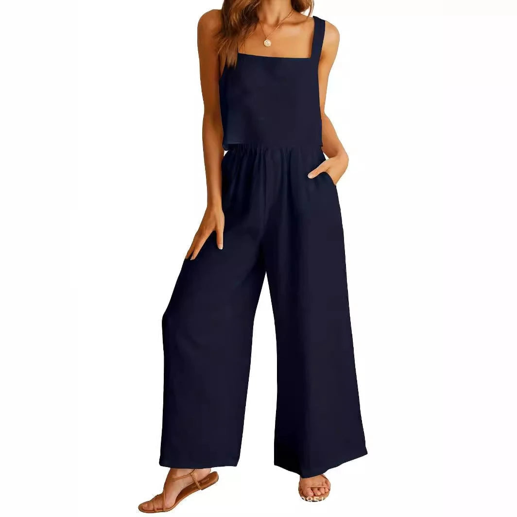 Women's Airy Jumpsuit with Wide Leg and Adjustable Waistband