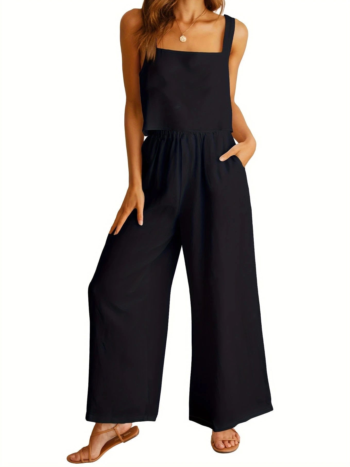 Women's Airy Jumpsuit with Wide Leg and Adjustable Waistband