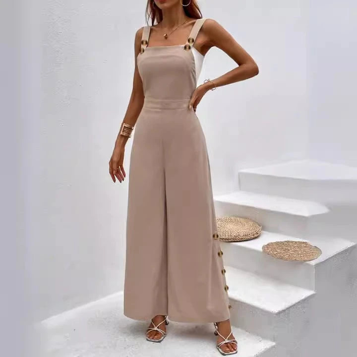 Ladies fashionable jumpsuit with elegant button details and wide leg